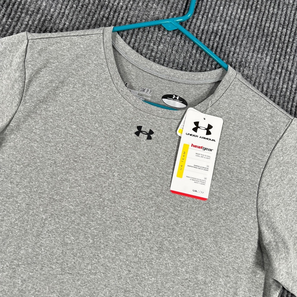 Under Armour Shirt Womens Small Gray Short Sleeve Loose Fit Heat‎ Gear Gym New
